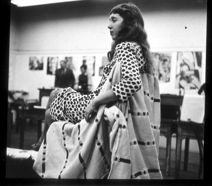 Joan Brown modeling at the California School of Fine Arts, San Francisco, ca. 1958–60.