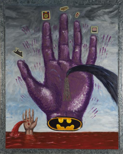 Enrique Chagoya, *Hand of Power (Mano Poderosa)*, 1992. Oil on steel, 60 1/4 x 48 1/4 x 3 5/8 inches.