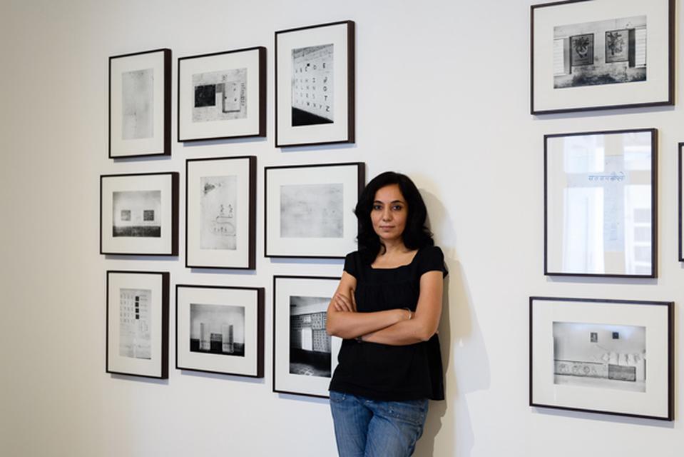 Gauri Gill at her exhibition *The Mark on the Wall*, Galerie Mirchandani + Steinruecke, Mumbai, April 2016.