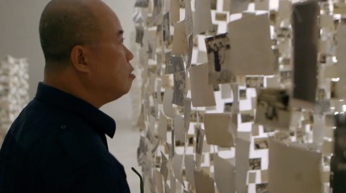 Clip of Dinh Q. Lê installing *Crossing the Farther Shore* (2014) at Rice University Art Gallery, Houston, 2014.