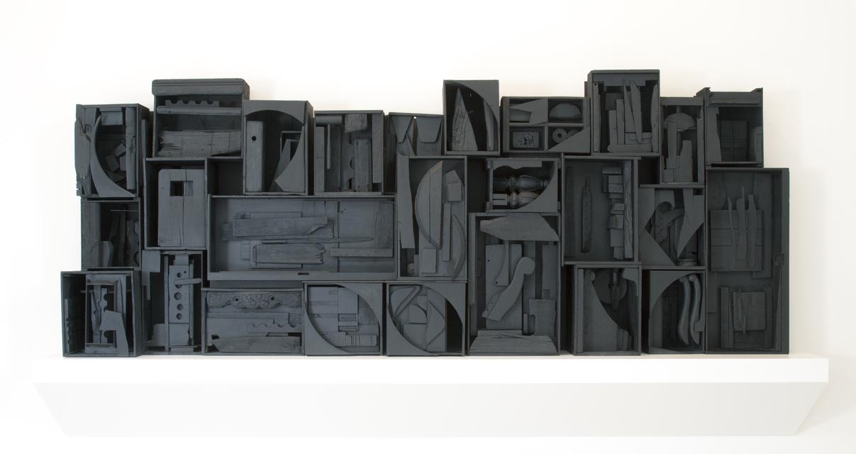 Louise Nevelson, *Sky Cathedral*, 1957. Painted wood, 57 x 149 x 16 inches.