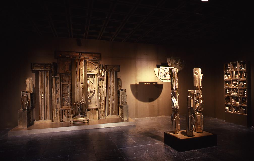 Installation image of Louise Nevelson’s *Sun Garden I* at the Whitney Museum of American Art, New York, 1980.