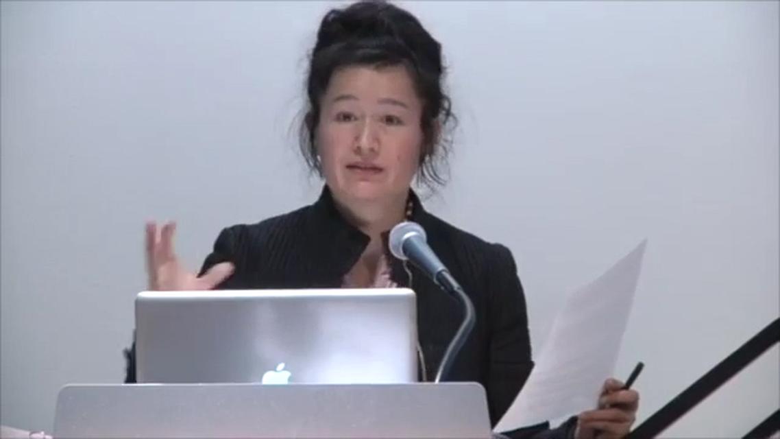 Hito Steyerl lecturing at “The Photographic Universe II” conference, The New School, New York, April 2013.