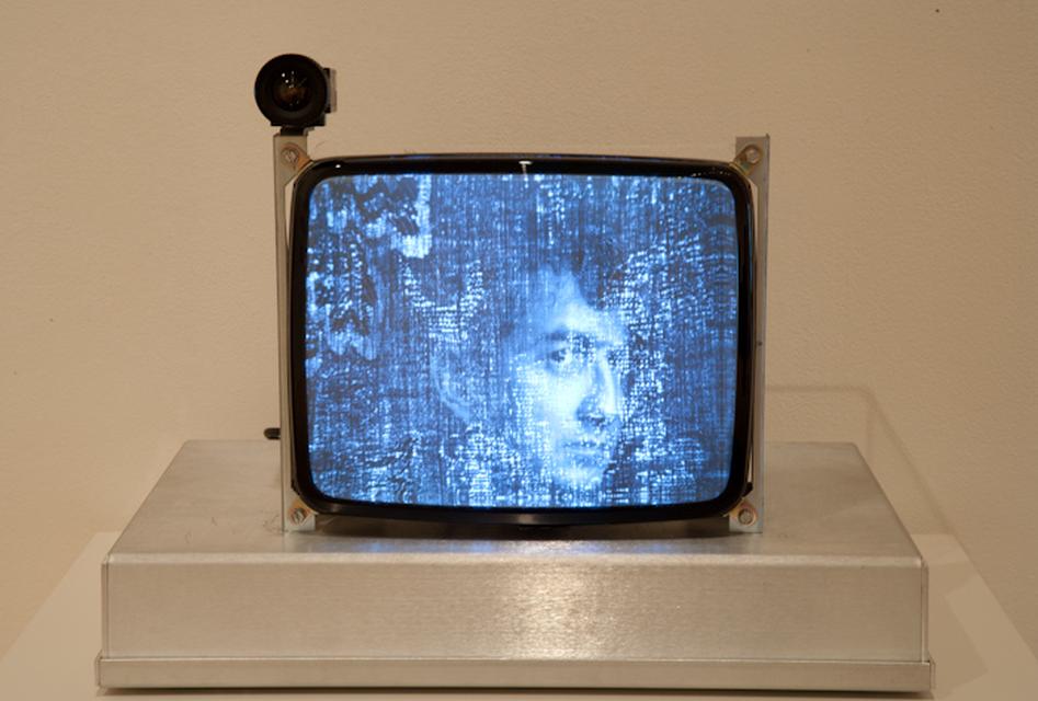 Jim Campbell, *Self Portrait (with Disturbances)*, 1991–92. Video monitor, camera, and custom electronics, 15 1/2 x 20 1/2 x 18 inches.