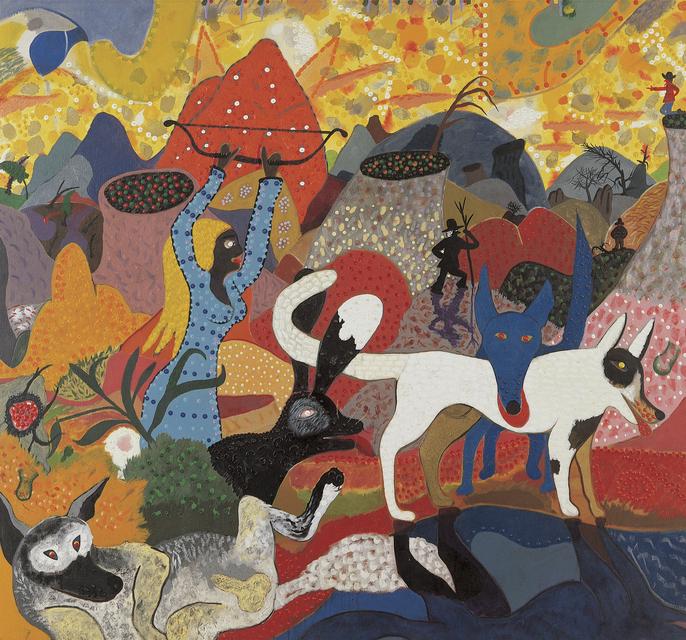 Roy De Forest, *Slow Time in Arcadia*, 1977. Acrylic polymer on canvas, 60 x 72 inches.