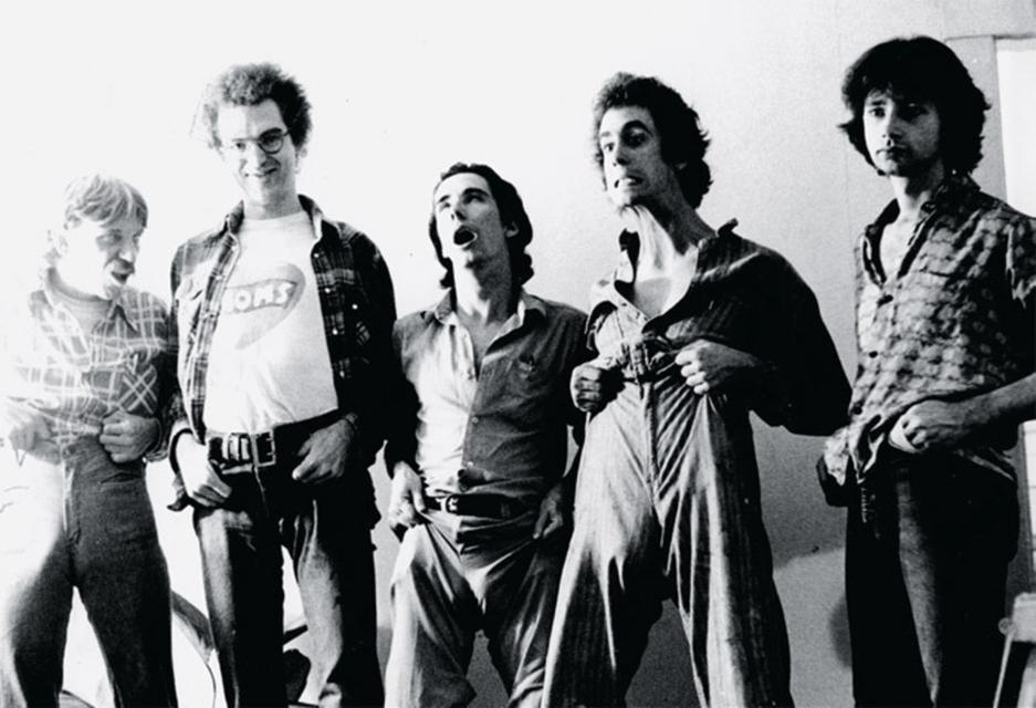 Members of The Poetics (from left: John Arnheim, Bill Stobaugh, Mike Kelley, Tony Oursler, and John Miller), Los Angeles, 1977.