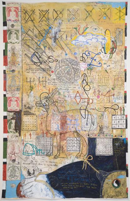 William T. Wiley, *Tantrum Art La Grande*, 2001. Acrylic and mixed media on canvas, 96 x 60 inches.
