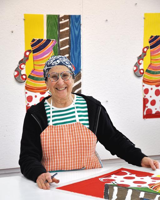 Betty Woodman working on *Polka Dot Skirt* (2011) at Shark’s Ink, Lyons, Colorado.